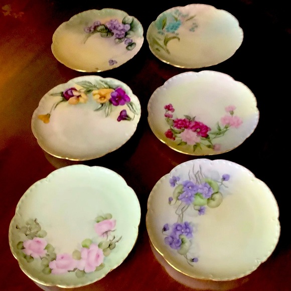 Antique Haviland Limoges Botanical Dessert Plates, Hand Painted Set of Six (6) - Picture 2 of 8